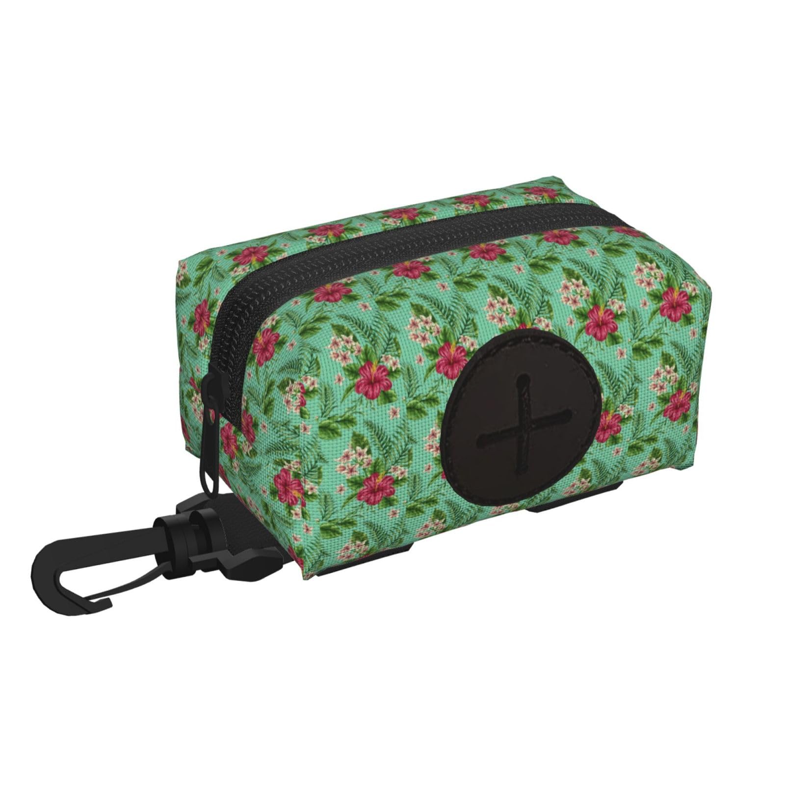 Pphgut Black Hawaiian Tropical Leaves Flowers Print Waterproof Pet Waste Treat Bag Outdoor Walking Hiking Pouch Camping Accessory