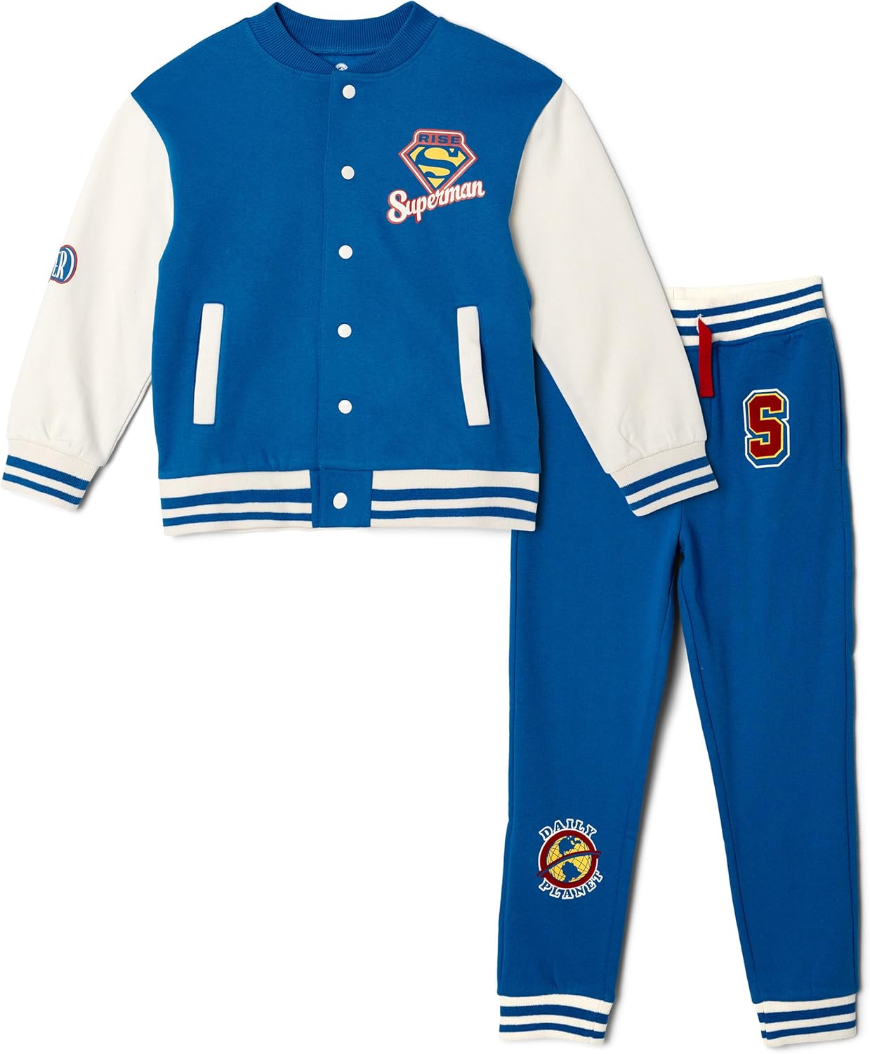 DC Comics Justice League Fleece Varsity Bomber Jacket and Jogger Pants Outfit Set Toddler to Big Kid Sizes (2T - 14-16)