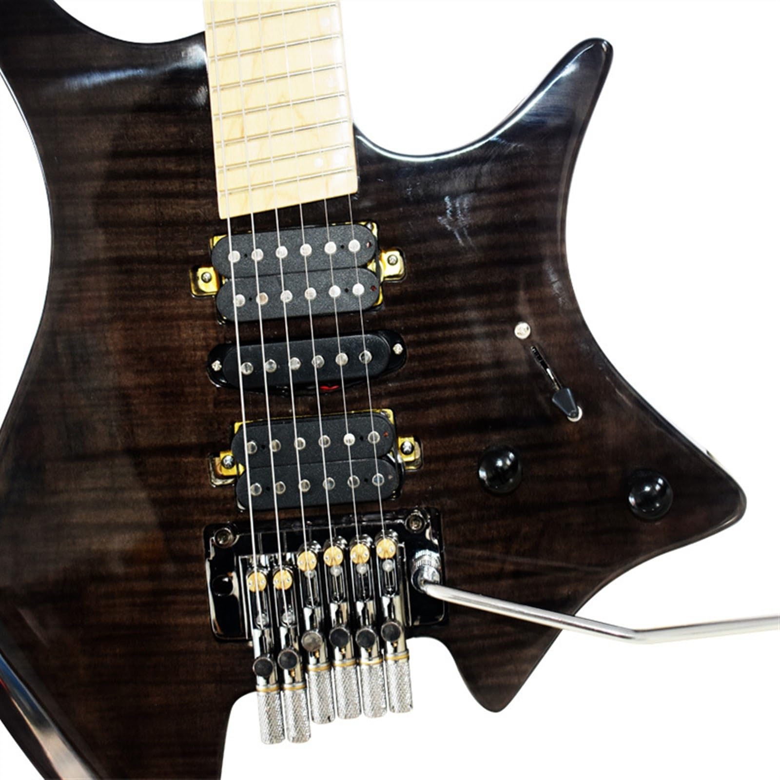 Czarna 6-strunowa Gitara Elektryczna Bezgłowa. Korpus Z Drewna Jesionowego. Klonowy Gryf I Podstrunnica Z Tremolo Profesjonalna Bezgłowy Gitara Elektryczna