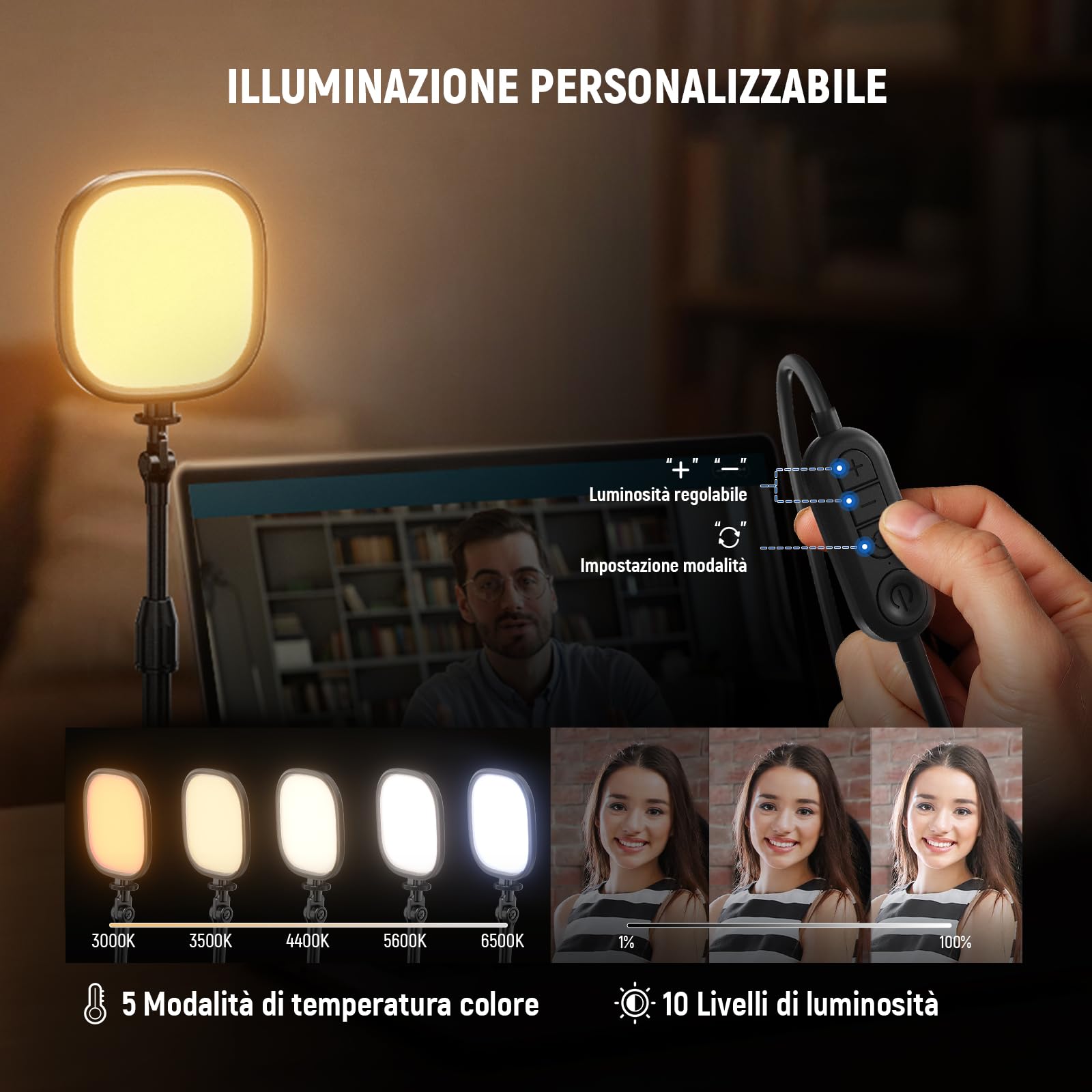 NEEWER Basics - Set di 2 lampade da scrivania da 5" per videoconferenza, 10 W, per computer portatile, trasmissione, registrazione telefonica, anello luminoso a LED a schermo intero CRI95 con supporti