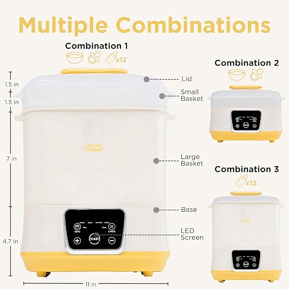 6-in-1 Electric Bottle Sterilizer and Dryer, Use as Baby Bottle Warmer, Defrost, Heat Food & Sanitizer Machine, Temperature & Time Setting up to 12 hours, Newborn Baby Essentials Sterilization Machine