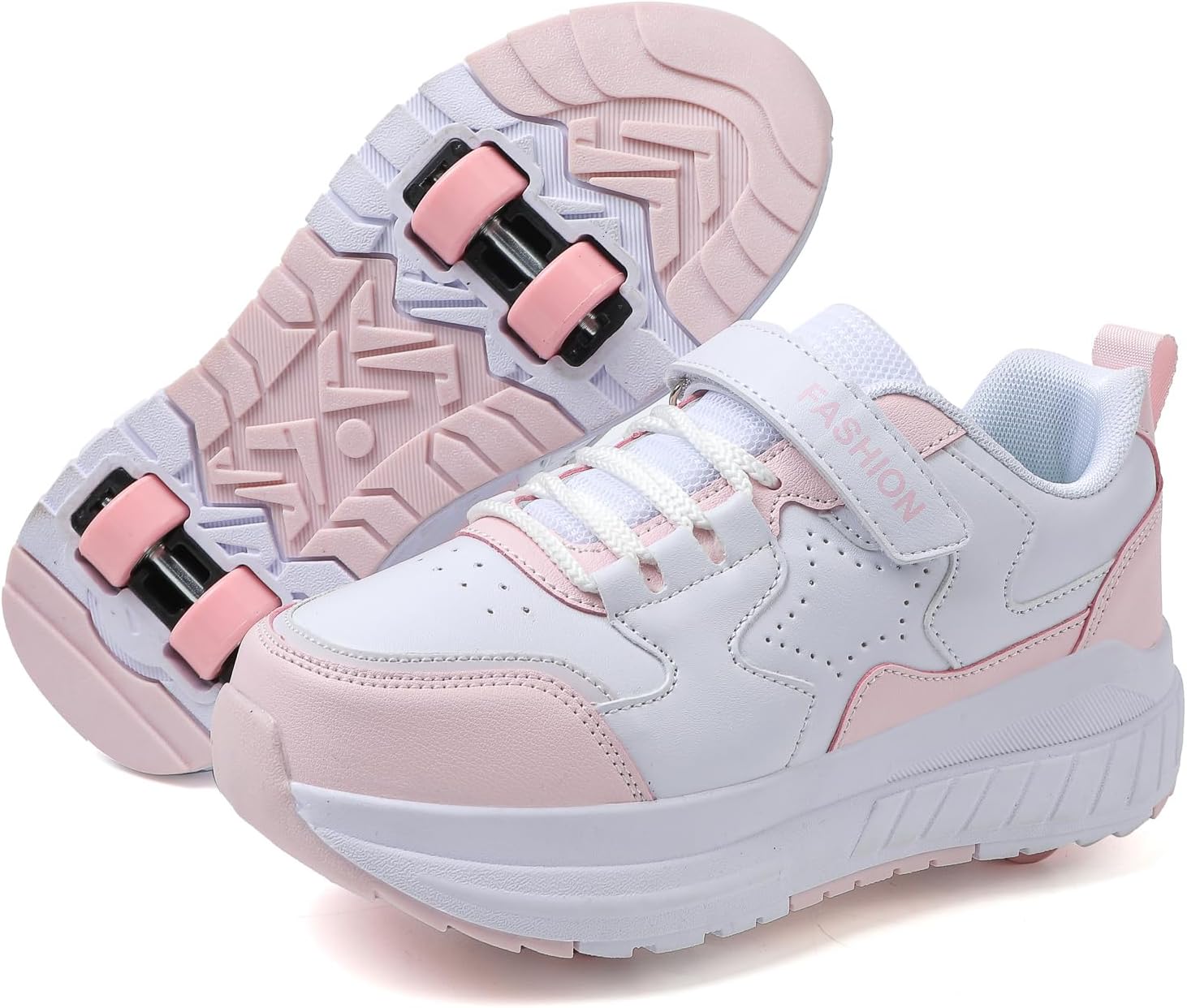 Roller Skate Shoes for Kids Girls Boys Detachable Wheeled Fashion Sneakers Trendy Cool Low Top Retractable Double-Wheeled Shoes for Indoor Outdoor