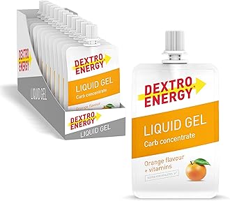 Dextro Energy Energy Gel | Pack of 12 | High Carb Gel with 28 g of Carbohydrates | Liquid Burst of Energy | Non-Sticky Energy Gel Orange | For Running or Cycling | Vegan