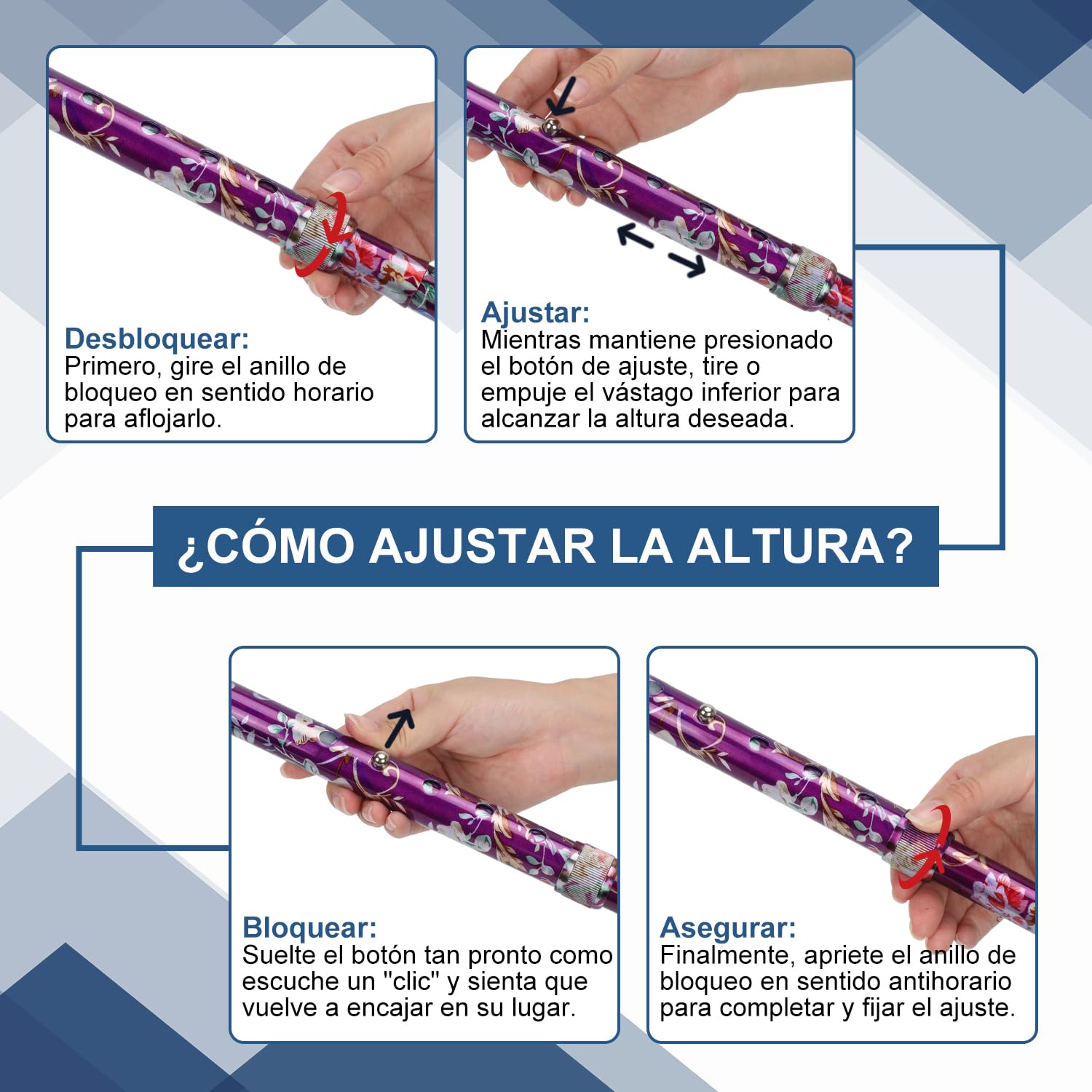 supregear Bastón para Caminar – Bastón Ajustable y Colapsable Compacto Plegable, Unisex, Punta Resistente Todo Terreno y Mango en T Ergonómico Suave para Personas Mayores y Adultos