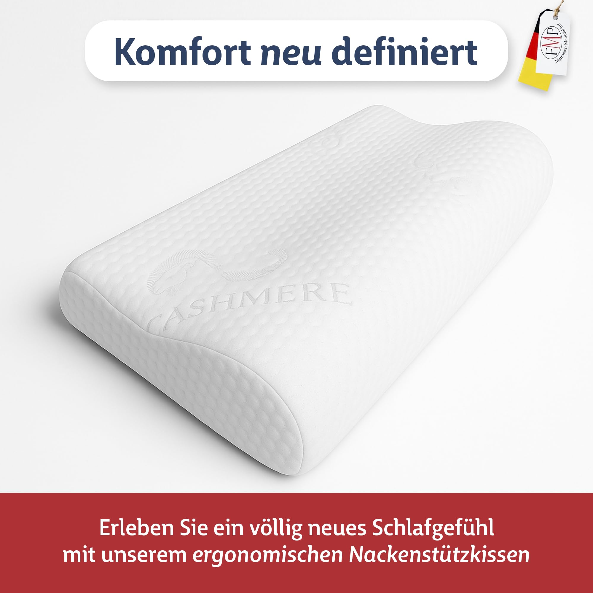 FMP Matratzenmanufaktur ergonomisches Nackenstützkissen, Visco Kopfkissen mit Nackenwelle M