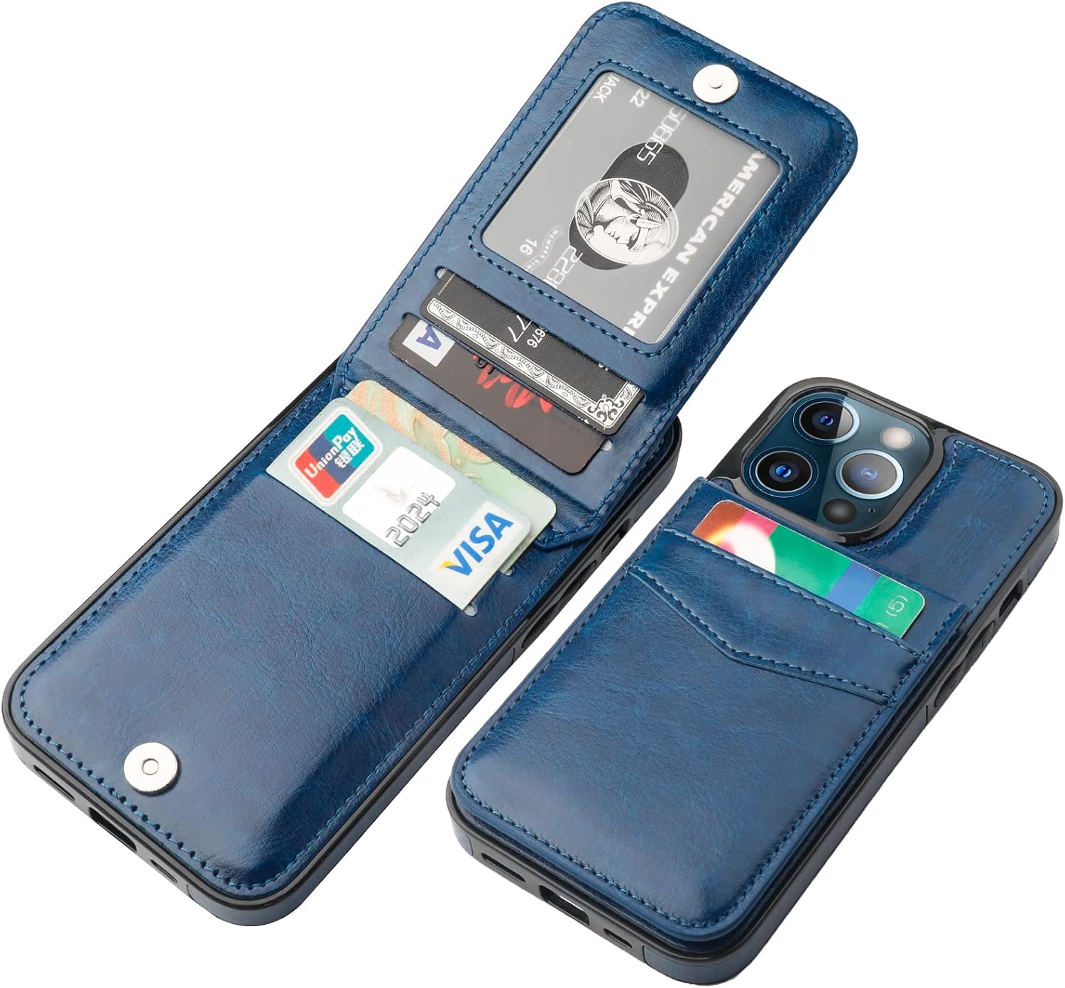 KIHUWEY Compatible with iPhone 13 Pro Case Wallet with Credit Card Holder, Premium Leather Magnetic Clasp Kickstand Heavy Duty Protective Cover for iPhone 13 Pro 6.1 inch(Blue)