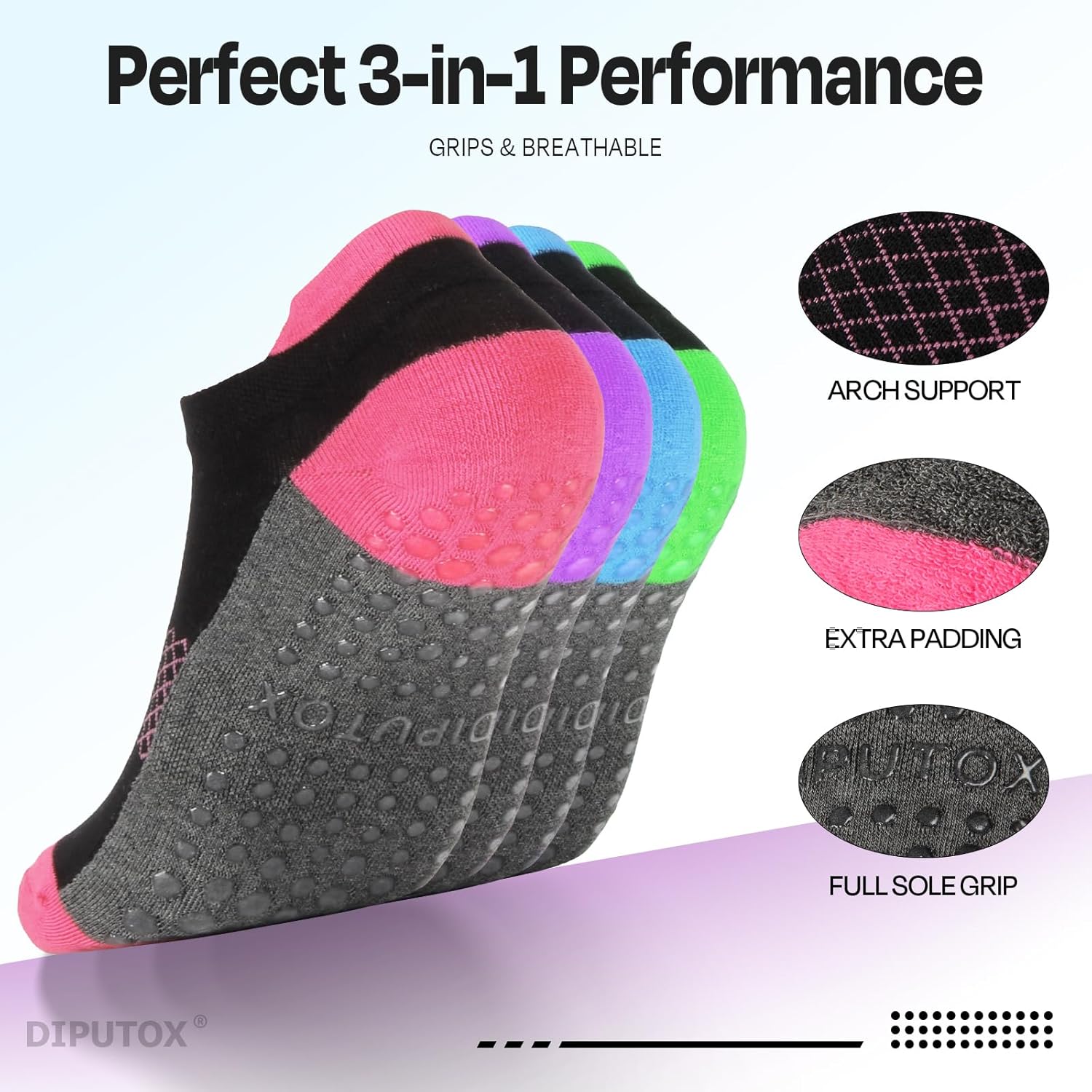 Pilates Socks with Grips for Women, Non Slip Yoga Socks, Barre Grip Socks, Anti Skid Grippy Socks - Image 6