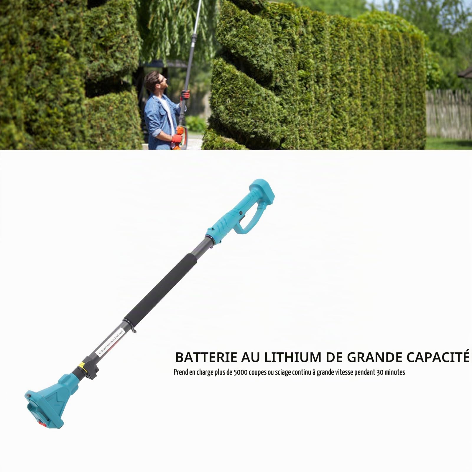 Poteau D'extension pour Sécateur électrique sans Fil, Poteau D'extension Télescopique de 3,4 Pieds à 4,9 Pieds, Compatible avec la Batterie BL1820 BL1830 BL1840 BL1850 BL1860