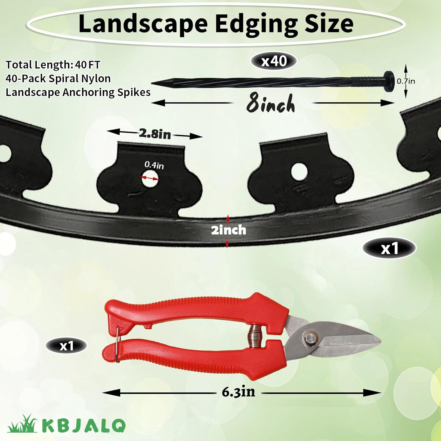 40 FT Landscape Edging 2 Inch Tall with 40-Pack Spiral Nylon Anchoring Spikes and Scissors,Plastic Garden Edging Border for DIY Garden,Grass,Lawn Edging,Yard (40 FT)