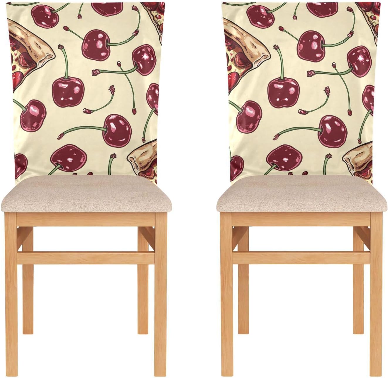 ALAZA Pizza Cherry Chair Back Cover Set of 6, Washable Reusable Removable Chair Slipcovers Decorative Chair Cover for Home Kitchen Wedding Party