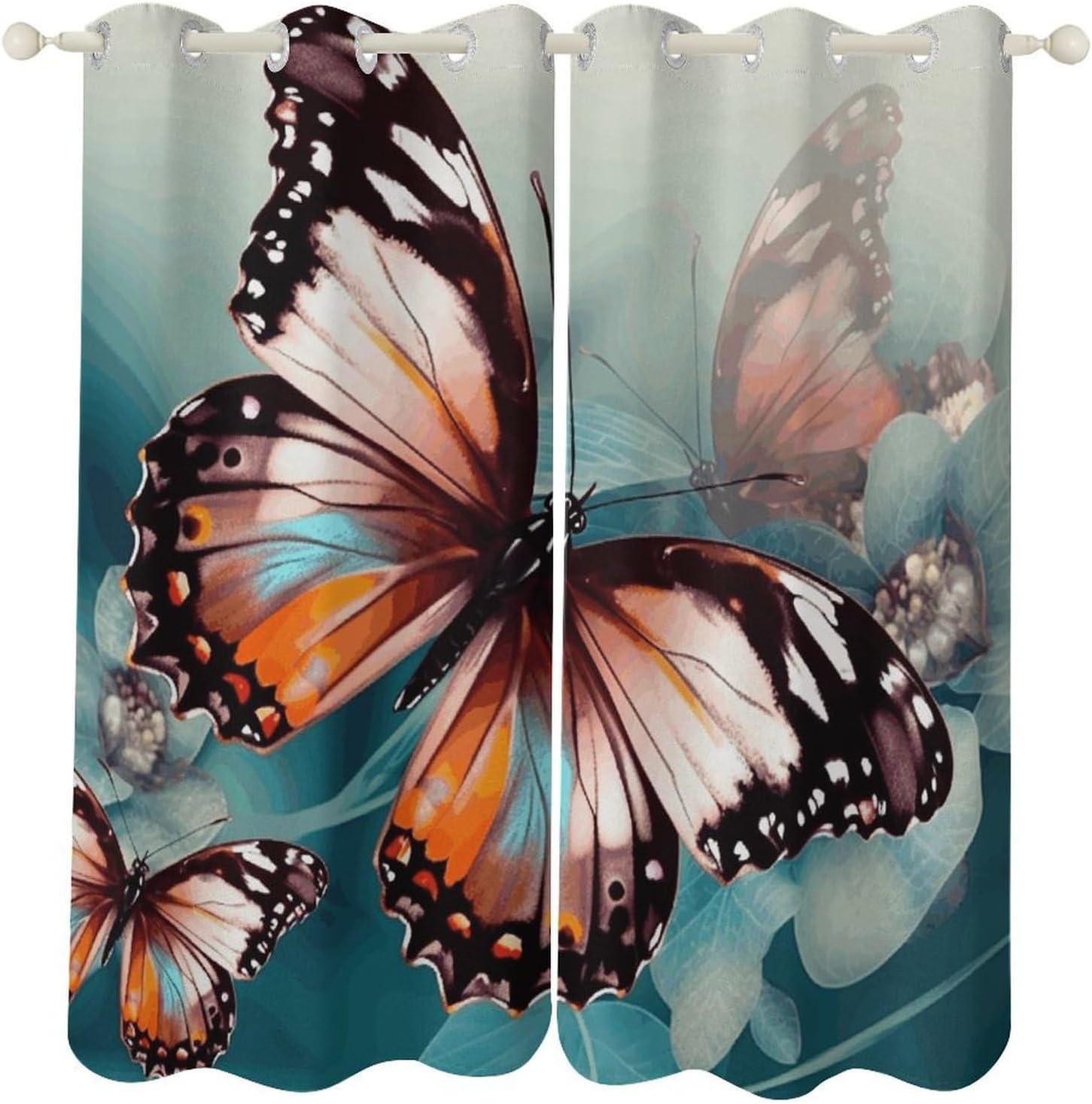 Beautiful Butterfly Printed Perforated Curtains, Insulated Curtains for Winter, Thermal Drapes are Suitable for Most Windows, Balconies