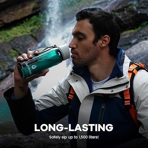 Miniatura 7 de SurviMate Botella de agua purificada para camping, senderismo, mochilero y viajes, sin BPA con popote de filtro integrado de 5 etapas