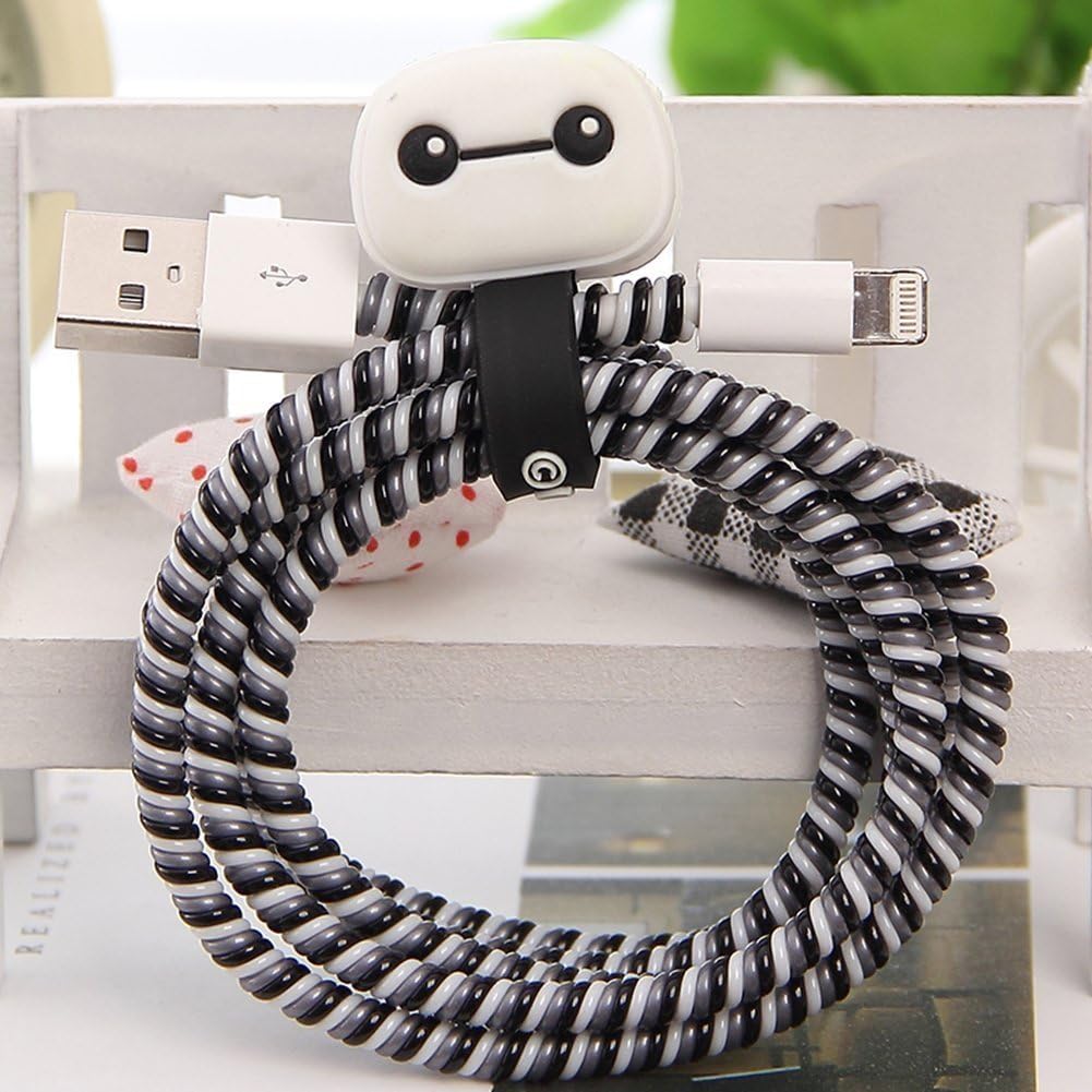 Gugzy® MEGA Combo 4-in-1 Spiral Wire Cable Protector + Cable Organizer + Cable Wrap/Cable Protector + Sticker (Blackwhite Baymax)