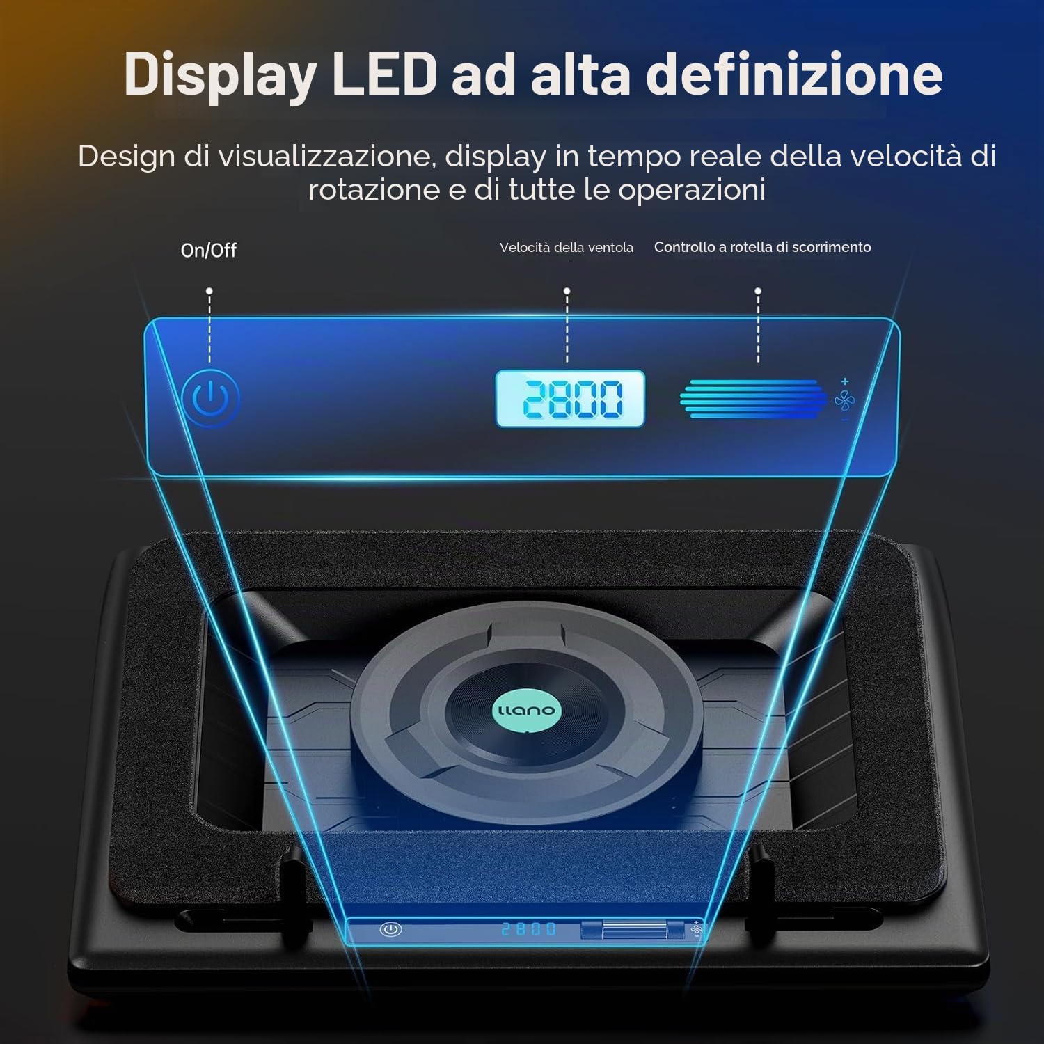 llano Base raffreddamento PC portatile Gaming con Controllo Tatto Continuo & Tappetino per Mouse, 3 Porte USB A, Ventilatore Turbo Extra Potente, Schiuma Sigillante per Notebook da 15-19'' (Senza RGB)