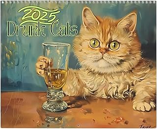 かわいいカレンダー 2025、壁掛けカレンダー - かわいい猫がワインを飲むプランナー 2025,縦型マンスリーカレンダー、12か月の家族スケジュールプランナーオーガナイザー、友人、家族用