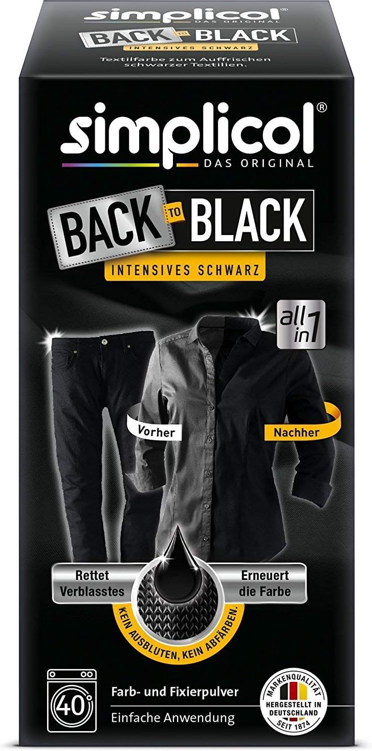 Simplicol Farberneuerung Back-to-Black, Schwarz: Farbauffrischung und -Erneuerung in der Waschmaschine, Hautfreundlich, All-in-1, komplette DIY Färbemischung mit Textilfarbe für Stoffe [alte Version]
