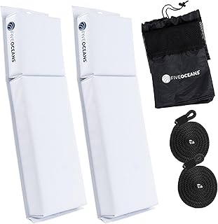 Five Oceans Contour Flat White Boat Fender (Bumper), 2-Pack, with 3/8 inches Fender Line Included, Waterproof PVC Fabric +...