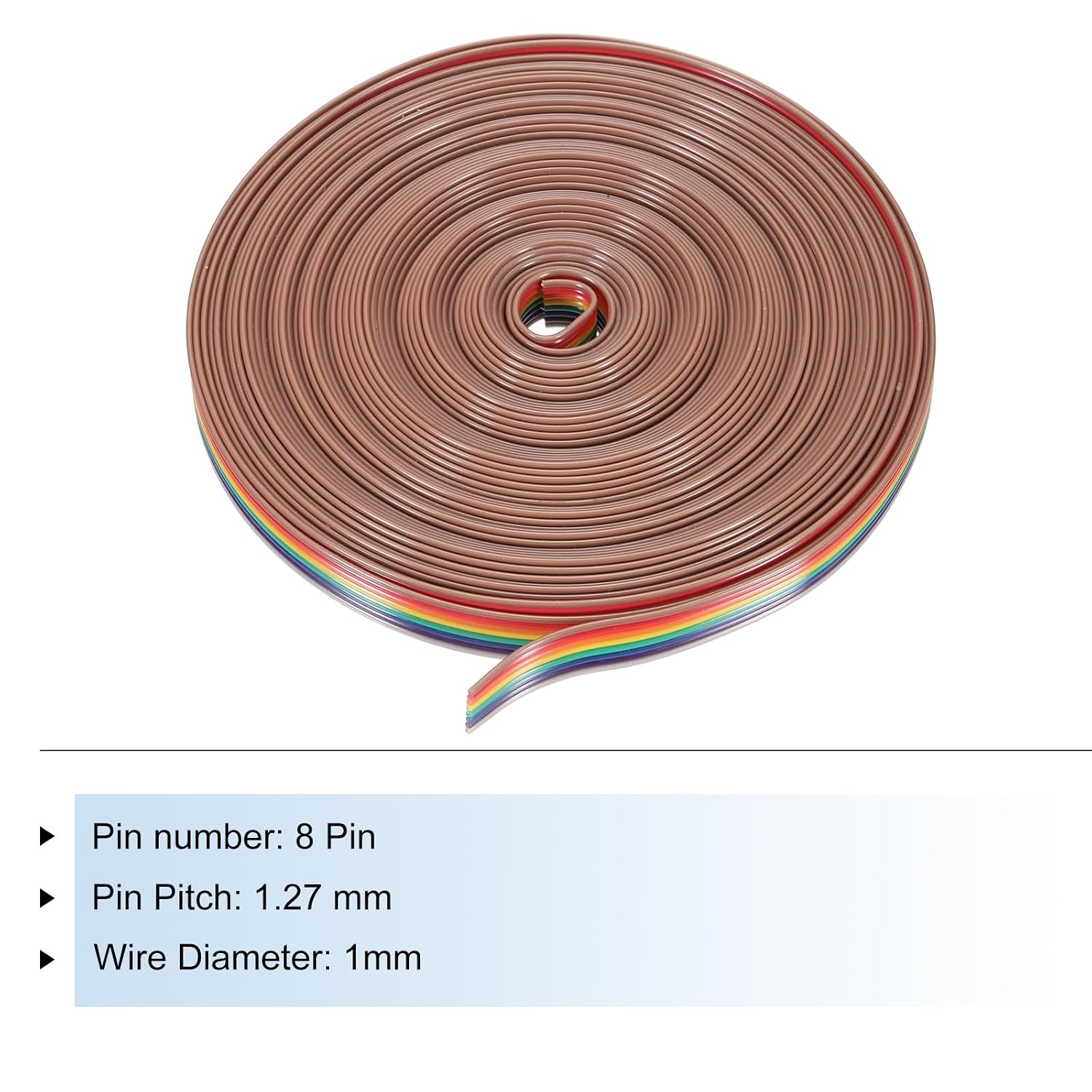 MECCANIXITY 1 Pcs 8 Pin Flat Rainbow Ribbon Cable 30 Ft 1.27mm Pitch Breadboard Jumper Wires for Electronic Projects