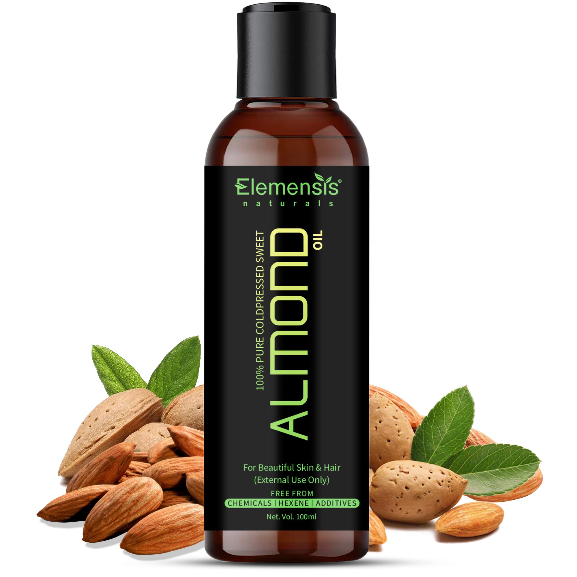 Elemensis NaturalsPure Almond Oil, Cold Pressed, To Support Hair Growth, Good Skin and Hair, 100ml