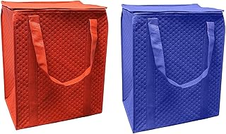 Earthwise Insulated Reusable Grocery Shopping Bag Heavy Duty with Waterproof Leak proof Lining and Zipper Top Closure Tote Large Collapsible Foldable Stand Upright Keep Food Hot or Cold (Pack of 2)