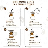Vista 5 de Pour Over Coffee Maker with Reusable Stainless Steel Drip Filter, Lead-Free Borosilicate Glass Coffee Carafe with Modern Wooden Collar for 1-2Cup