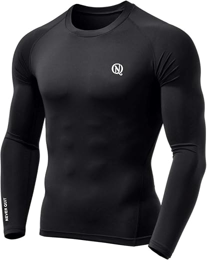 NEVER QUIT Men’s Compression Shirt Pack of 1 or 2 – Long Sleeve Quick Dry Base Layer T-Shirt for Gym, Running &amp; Sports Wor...