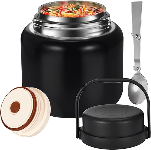 Termo de sopa de 17 onzas para comida caliente, para niños y adultos, contenedor térmico para almuerzo con asa, cuchara a prueba de fugas, lonchera