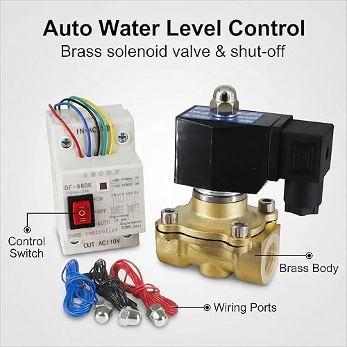 Miniatura 2 de Válvula de flotador, interruptor automático de control de nivel de agua AC110V con válvula solenoide de latón, válvula de cierre automático de agua