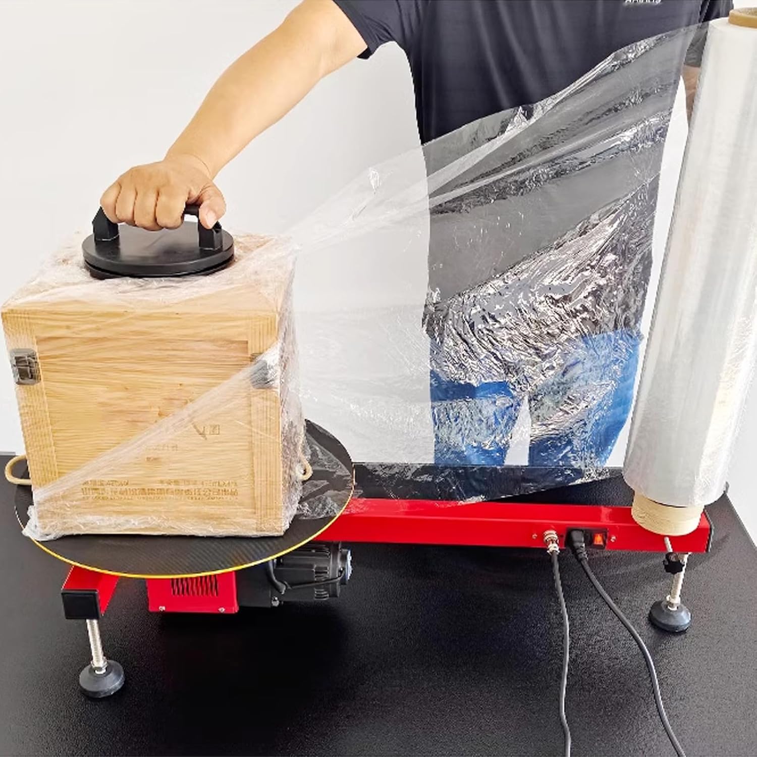 Automatic Electric Pallet Wrap Machine - Adjustable Tension Packaging Tool for 12-28in Stretch Film, Ideal for Warehouse & Logistics, Boost Efficiency & Save Time