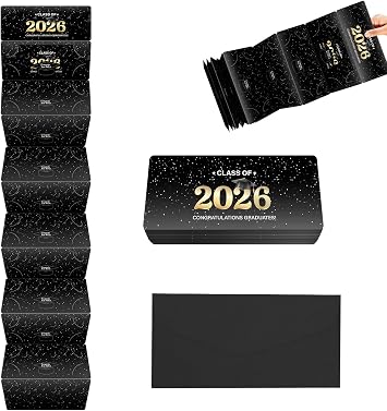 Linelglobal 2026 Graduation Money Holder for Cash Gift Envelope with Wish Card for High School College Congrat Grad - Black and Gold Design