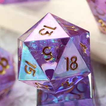 Iridescent Plating Lilac Sharp D&D Dice, DNDND Handmade DND Resin Sharp Edge D&D Die with Gift Case for Dungeons and Dragon Tabletop Games (Iridescent Plating Lilac)