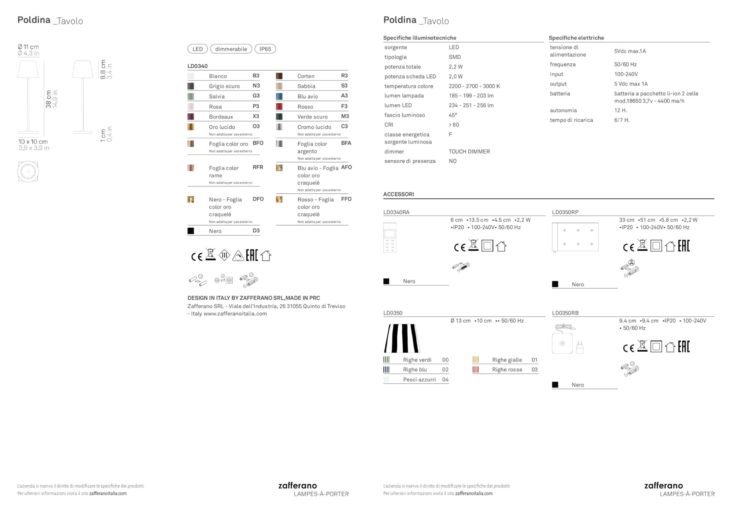 ZAFFERANO - POLDINA PRO WHITE Lampada Da Tavolo Ricaricabile In Alluminio Zafferano Poldina Pro White 733759