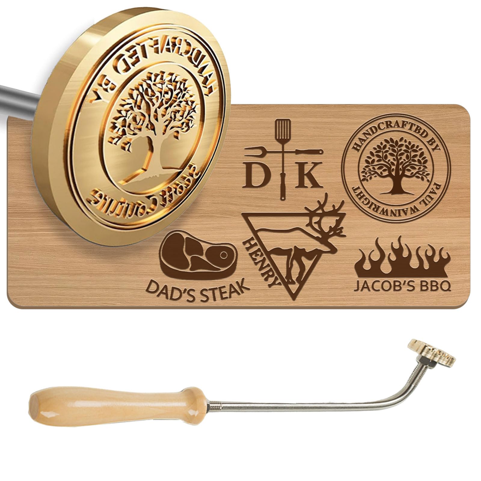 Ferro per marchio personalizzato per legno, Timbro termico con manico legno per legno,Ferro da stiro BBQ Timbro termico con manico legno per legno, pelle e prodotti da forno