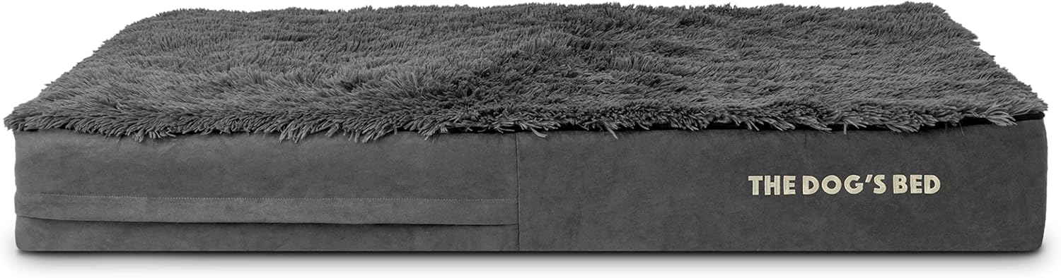 The Dog’s Bed Replacement Outer Cover, Fur Fabric, Grey Fur, XXXL, 6-Inch