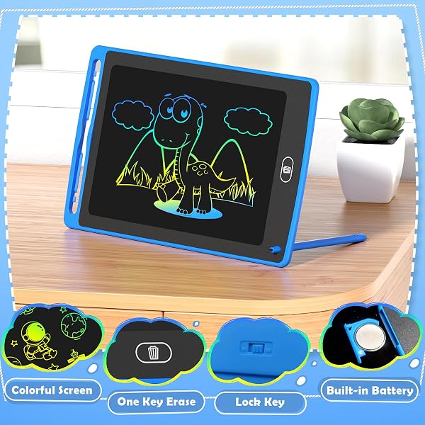 Tableta de escritura LCD de 8.5 pulgadas, tablero fino borrable con lápiz capacitivo y pantalla de bloqueo, regalo perfecto para niños, niñas, niños, estudiantes, uso doméstico en el aula (azul claro) - 3