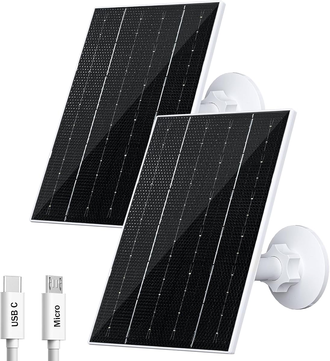 FUTUREZEN 4W Solar Panel for Security Cameras, USB-C and USB, 2 Pack, White | solar charger compatible with 5V rechargeable battery cameras, IP66 waterproof, 360° adjustable bracket, 9.8ft cable