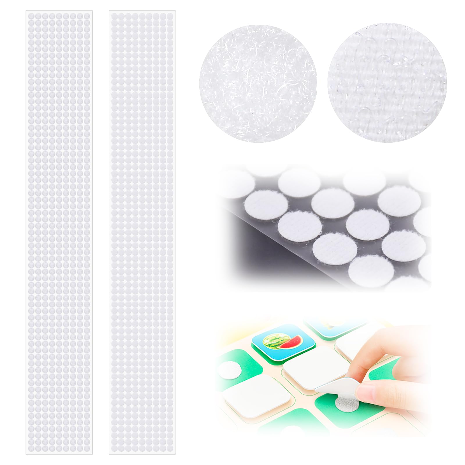 1000Pcs(500 Pairs) Self Adhesive Dots 10mm Nylon Sticky Back Coins Small Circle Dots for Home Classroom Office (White)
