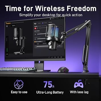 MAONO DM40 Pro AI Wireless Microphone with Mic Boom Arm Stand,AI Noise Cancellation,AI Voice Changer,Tap to Mute Wireless Condenser PC Microphone for Gaming Streaming Recording Podcasting