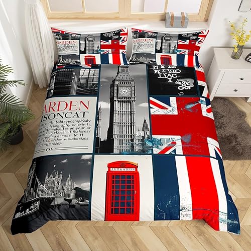Londres - Juego de ropa de cama romántica con diseño de edificio urbano para adolescentes y niños, funda de edredón grande doblada con puente de la