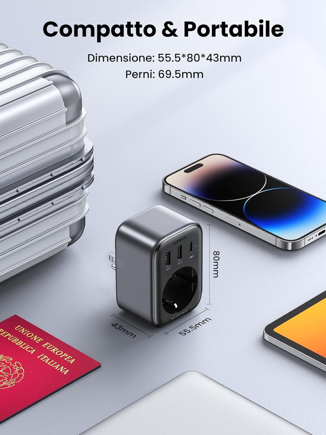 UGREEN Nexode 30W Adattatore Presa Americana, Adattatore USA con 2 USB da 18W e 1 USB C da 30W, Adattatore Presa USA per America/Canada/Messico, Adattatore Spina Americana Tipo B - Immagine 4