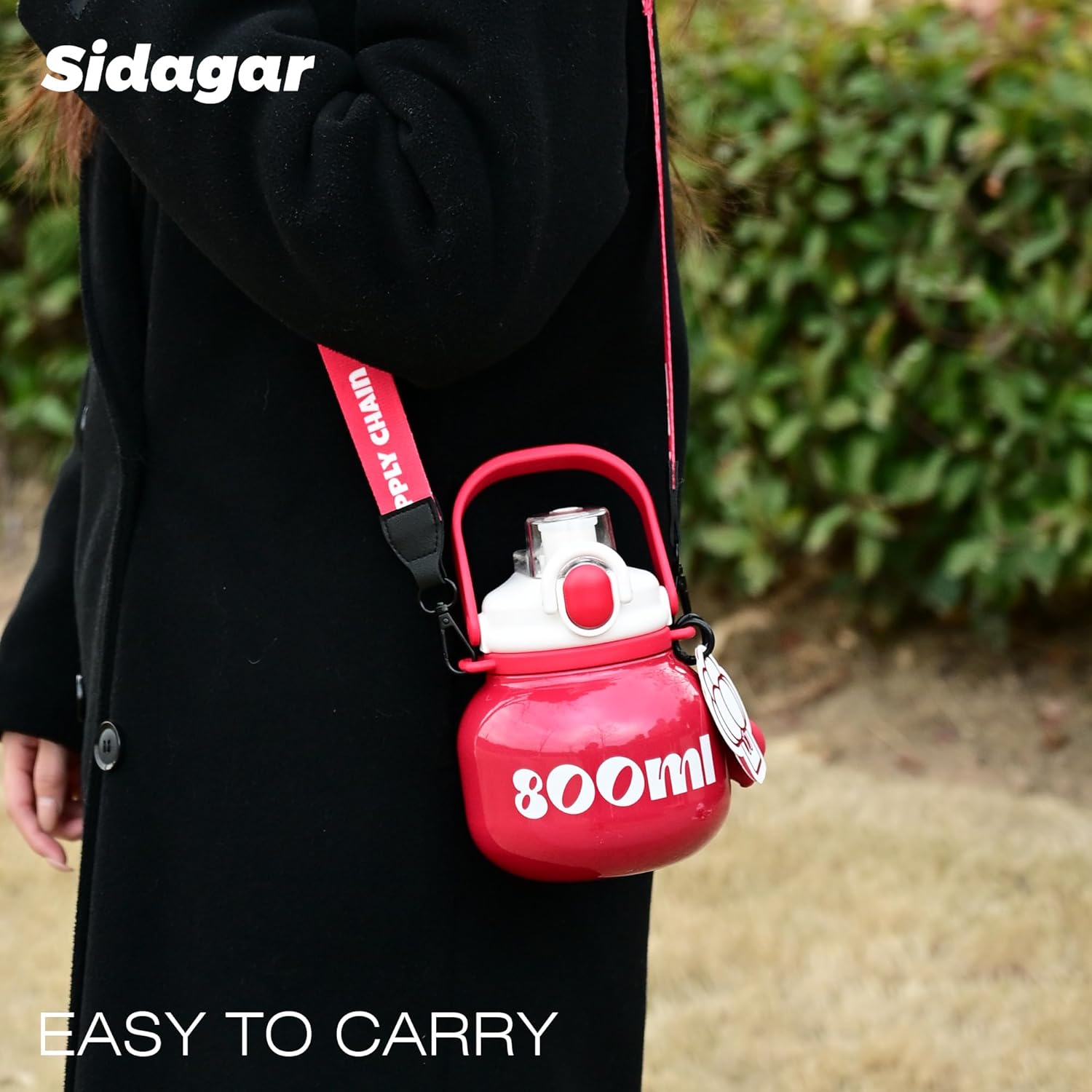 27 oz Water Bottle with Straw and Carry Handle, Red Wide Mouth Vacuum Insulated Stainless Steel Bottles Easy Carry Tumbler for Women - Image 9