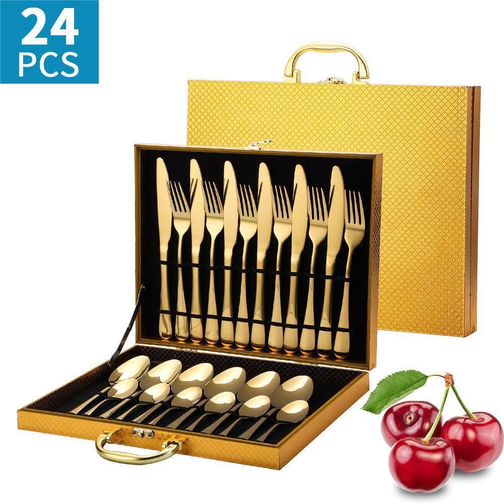 Spark Living: Stainless Steel 24-Piece Cutlery Set – Modern Flatware for 6 People, Durable and Rust-Resistant, Includes Forks, Spoons, and Knives – Elegant Design for Home and Formal Dining