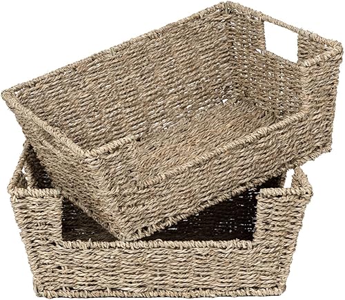 Vista 8 de StorageWorks Wicker Storage Basket, Pantry Organizers and Storage, Stackable Storage Baskets for Shelves, Paper Rope Baskets for Organizing, Black