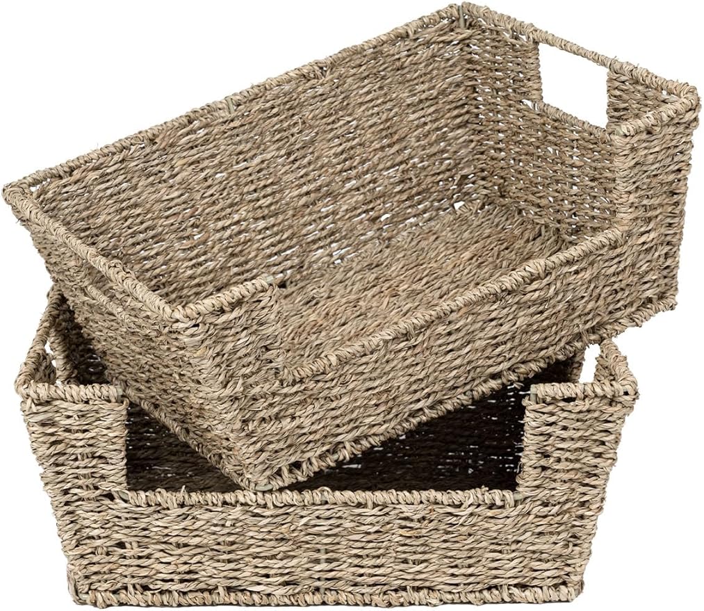 StorageWorks Wicker Basket for Pantry Organizers and Storage, Stackable Water Hyacinth Storage Baskets for Pantry Shelves, 2-Pack