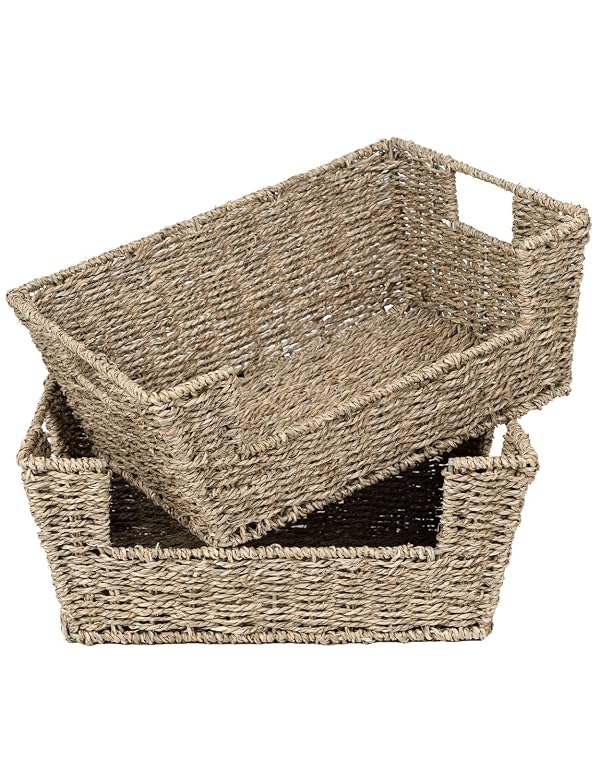 StorageWorks Wicker Storage Basket for Pantry Organizers and Storage, Stackable Seagrass Pantry Baskets for Shelves, 2-Pack by StorageWorks - Used condition - US$29.07