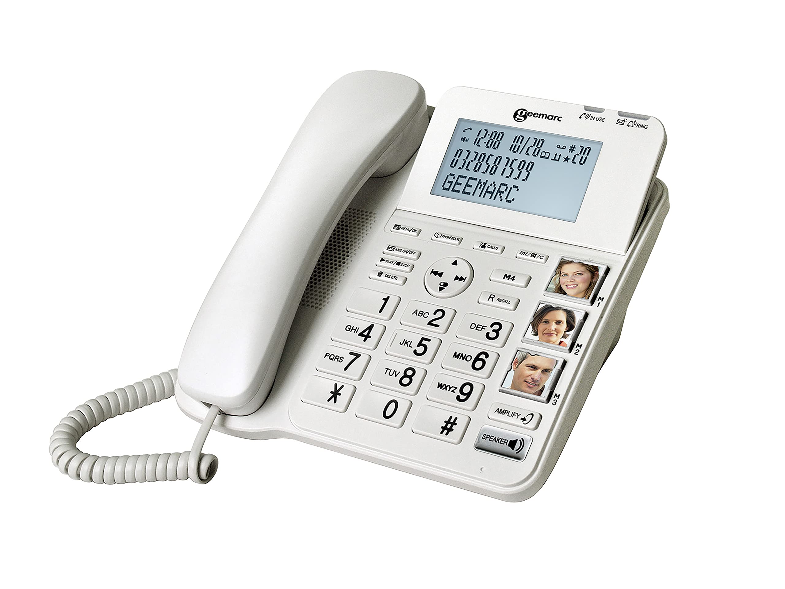Geemarc Amplidect 295 Combi - Mobilitätshilfe für Senioren - Festnetztelefon mit Großer-Tasten-Tastatur - Weiß