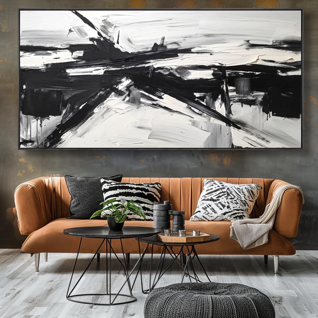 Wall Art Abstract Canvas Painting Black and White Modern Artwork for Living Room Bedroom Dining Room Home Office Decor 30"x60" with Framed
