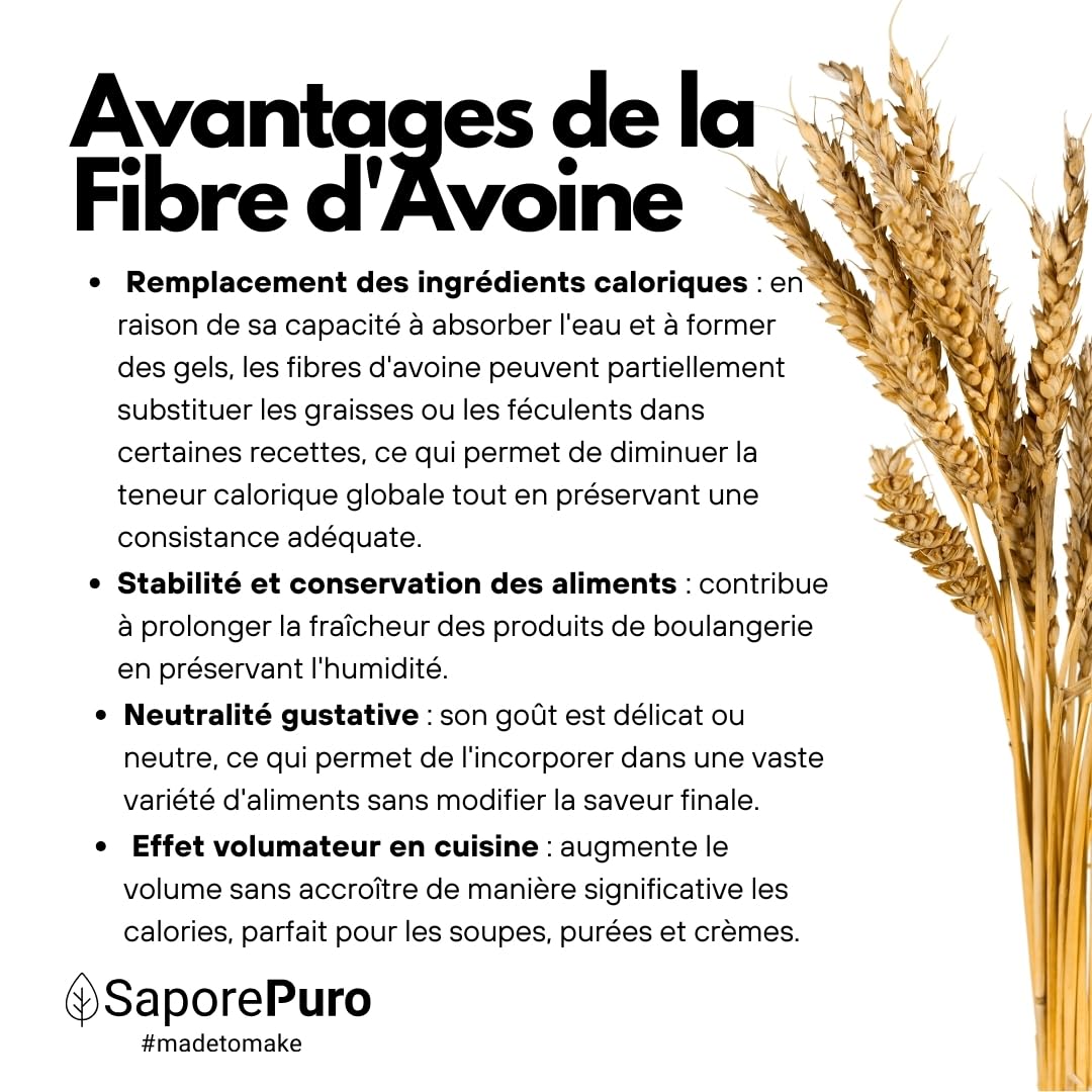 SaporePuro Fibre d'Avoine en poudre 1 kg - Sans Gluten - Source naturelle de fibres