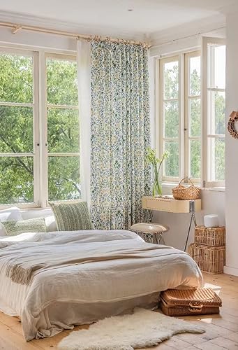 Miniatura 4 de Cortinas de lino natural de mezcla de lino para sala de estarcortinas semiopacas de 102 pulgadas de largo, 1 panel, paneles de ventana florales de