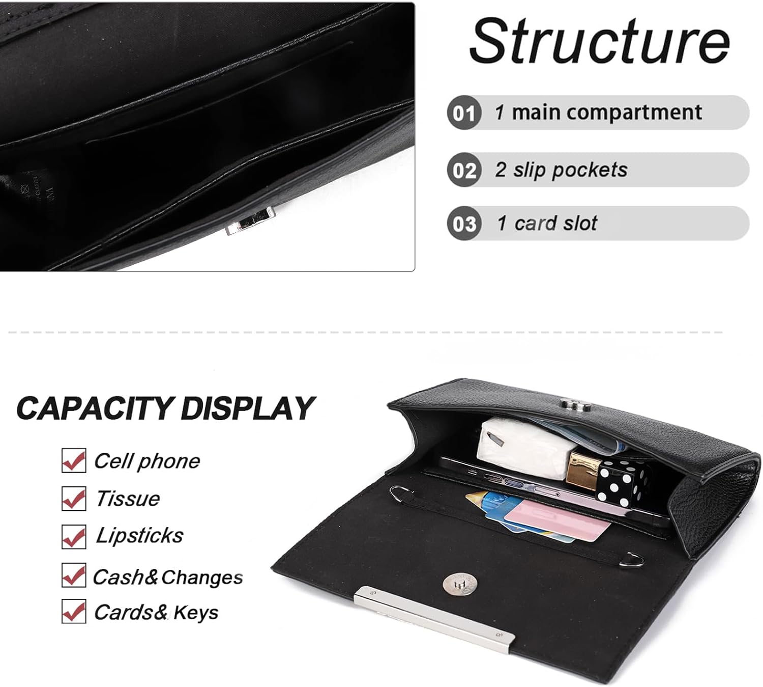 AFKOMST Valentines Day Gifts: Clutch Purse Evening Bag for Women Small Wristlet Handbag for Formal Wedding or Casual Outfits | Vegan Leather, Fit Phone,Passport, Detachable Chain - Image 4